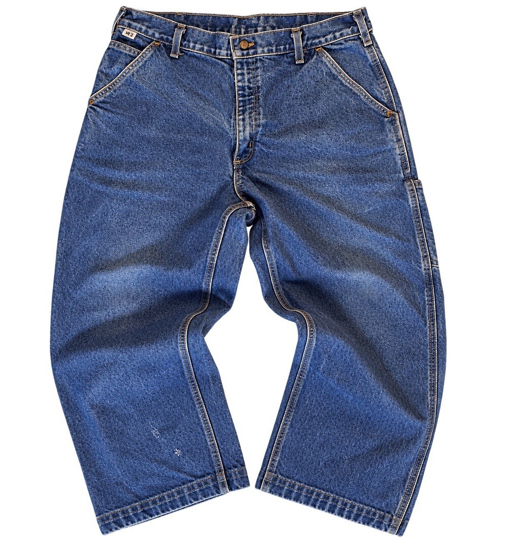 Carhartt FR HRC 2 Cargo Workwear Jeans Men 38x32 Blue Denim Cropped Fits 36x26